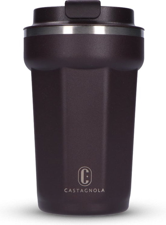 Castagnola Thermos Cup - Kaffeebecher To Go - Reisebecher für Kaffee und Tee - Teebecher - 380 ML - Edelstahl - Braun - Octagon