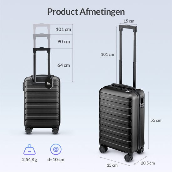 Nohrd Handgepäck Koffer - Schwarz - Reisekoffer mit Rädern - 55x35x20 cm - Handgepäck Trolley Leichtgewicht - Reisekoffer - Trolley mit Rädern - Koffer