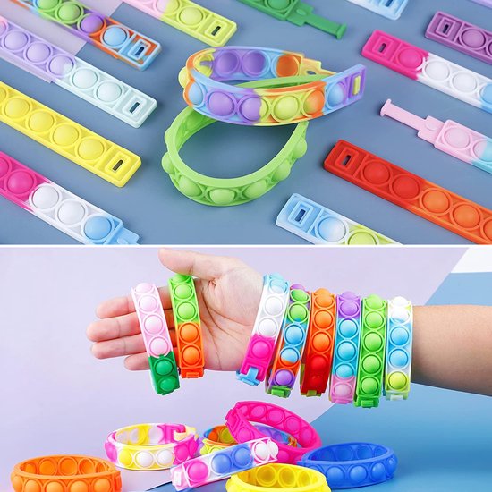 Partizzle 24x Fidget Toys Pop It Armbänder Kit - Armbänder Handout Geschenke - Graduation Treat Geschenke - Für Kinder & Kleinkinder