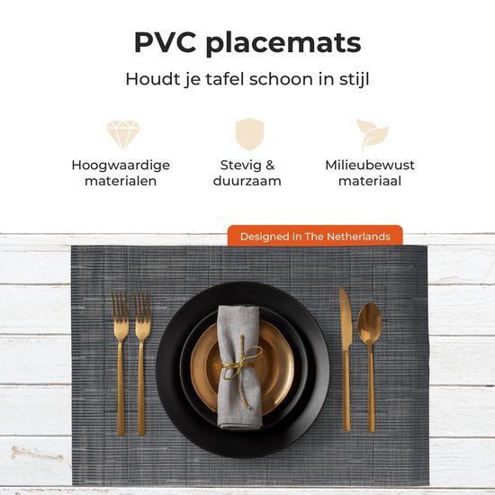 Castagnola Tischsets - Kunststoff Tischsets - Untersetzer - Tischsets Kunststoff und PVC - 6 Stück - 45 x 30 cm - Schwarz