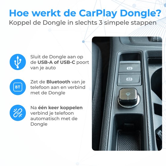 Nuvance CarPlay Dongle - Bluetooth Dongle - CarPlay Wireless - USB & USB C - Geeignet für Android Auto & CarPlay