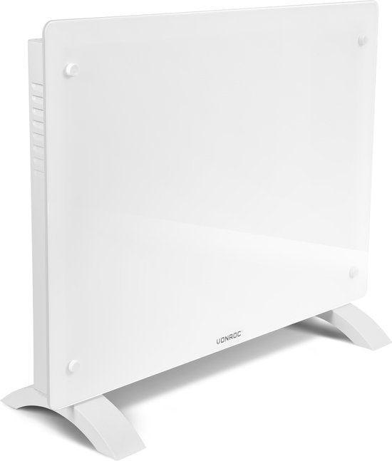 VONROC Luxury electric heater - Mit Glasscheibe - 750W/1500W - Beheizt Räume bis zu 18m2 - Mit App (über Wifi) als auch manuell - Einstellbarer Thermostat und Timer - Weiß