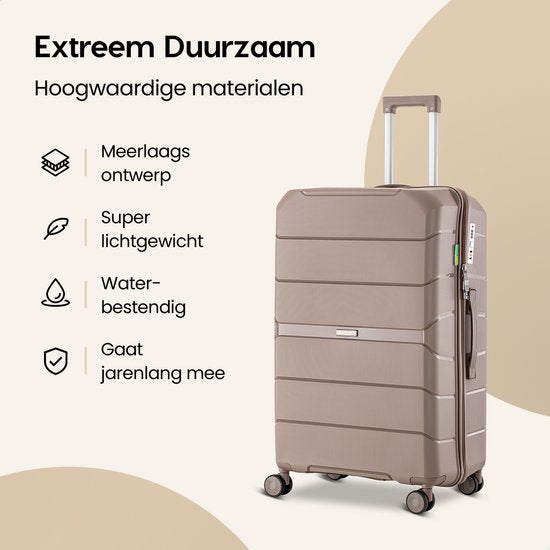 SKYCASES Urban Adventurer - Kofferset - 3-teilig - Zahlenschloss - 232L - Spinnerrollen - Reisekoffer mit Kofferschloss - Leichtgewicht - Champagner