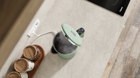 KitchenBrothers Wasserkocher - 1.7L - Mit Temperaturkontrolle - Elektrisch - Warmhaltefunktion - Display - Doppelwandig - Cool-touch - 2200W - Pastellgrün