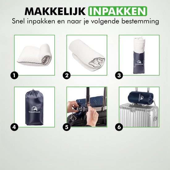 Travelhawk Reisekissen - Camping-Kissen - Nackenkissen - Mini-Kissen - Memory Foam - Inklusive Aufbewahrungsbeutel - Kompakt & Atmungsaktiv - 55x36x11cm