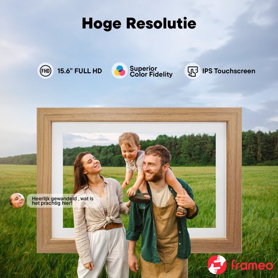 Denver Digitaler Fotorahmen 15,6 Zoll - Holz - XL - Full HD - Frameo App - Geschenk zum Valentinstag - Fotorahmen - WiFi - 16GB - IPS Touchscreen - PFF1543LW