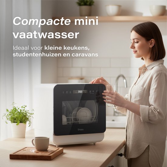 Skoov Mini-Geschirrspüler mit Wassertank - 5 Gedecke - 6 Spülprogramme - 45cm - Kleiner schmaler freistehender Geschirrspüler - Camping - Weiß