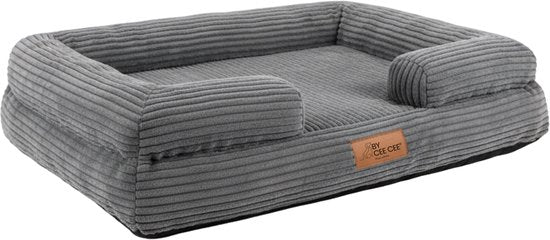 By Cee Cee Orthopädischer Hundekorb - Orthopädisches Hundekissen - Hundebett - Gerippter Stoff - Für mittelgroße Hunde - Grau - 108x81cm - Luca
