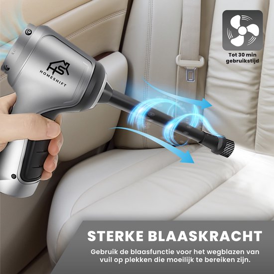 HomeShift® Autostaubsauger Cordless V2 PRO - Handstaubsauger - Kleiner Staubsauger - Kabelloser Staubsauger - Air Duster - Nass & Trocken - Metallisch