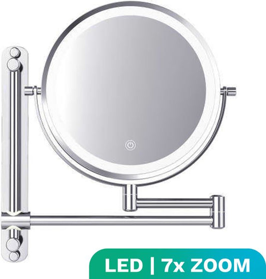 Mirlux Make-up-Spiegel - mit Led-Beleuchtung - Wiederaufladbar - 7-fache Vergrößerung - Durchmesser 20 cm - Chrom
