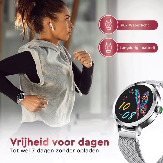 Golden Sound AMOLED Smartwatch Ladies - 3 zusätzliche Armbänder - Geeignet für jeden Laptop und jedes Smartphone - Schrittzähler - Schlafüberwachung - Sättigungsüberwachung - 40mm - Silber