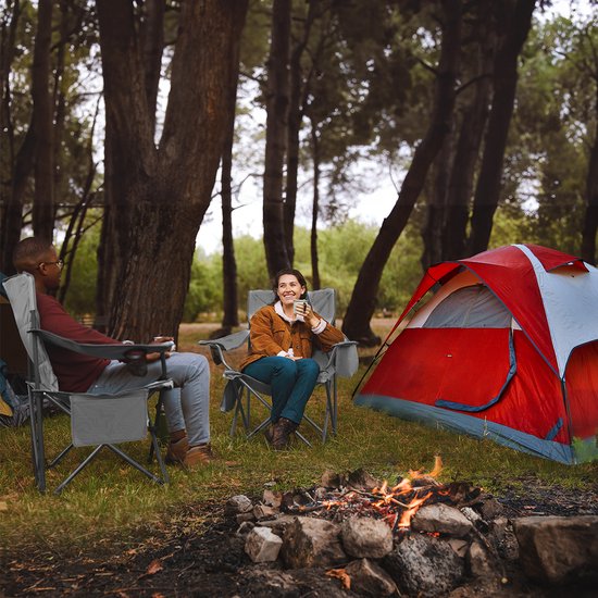 TRVLMORE Campingstuhl - Klappbar - 150 kg Belastbarkeit - Mit Getränkehalter & Kühlfach - Schwarz