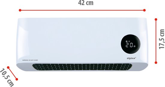 Alpina Keramikheizer mit Wandhalterung - 2000W - einstellbare Heizstufen und Timer - Heizlüfter - für Innenräume - weiß