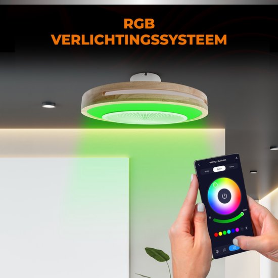 WERYOU® illuminAIR Deckenventilator - Deckenleuchte - Deckenventilator mit Beleuchtung - Deckenleuchte - Fächerlampe - RGB Led Lampe - Inkl Fernbedienung - Holzdesign