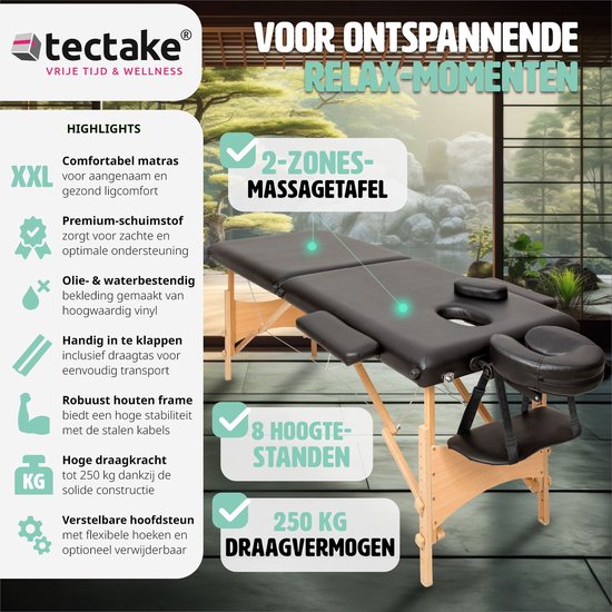 Mobile Massageliege - Abdeckung 5cm - 2 Zonen + Tragetasche schwarz