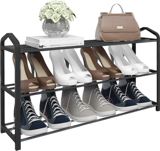 Schuhregal - Schuhständer - Schuhaufbewahrung - Schuhorganisator - Schuhregal - Schuhhalter - Schuhdisplay - Schwarz - 79x19.5x45cm