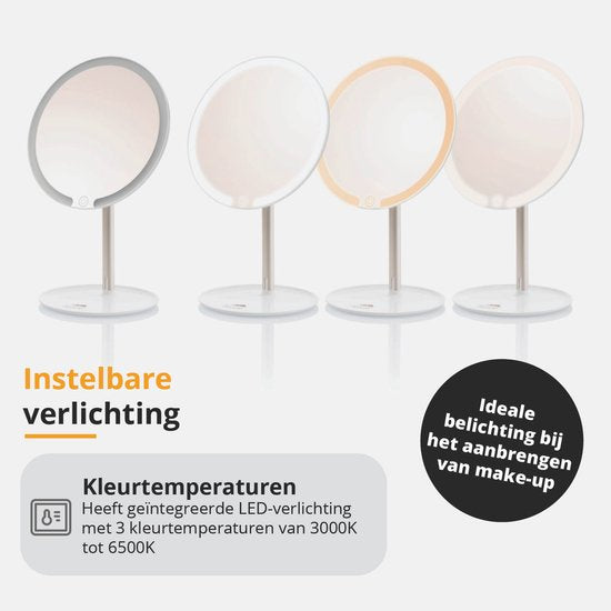 ETA Fenité Make-up Spiegel mit Beleuchtung - 90° schwenkbar und wiederaufladbar über USB-C - Lichtfarbe einstellbar - Ø 17,8 cm - Weiß