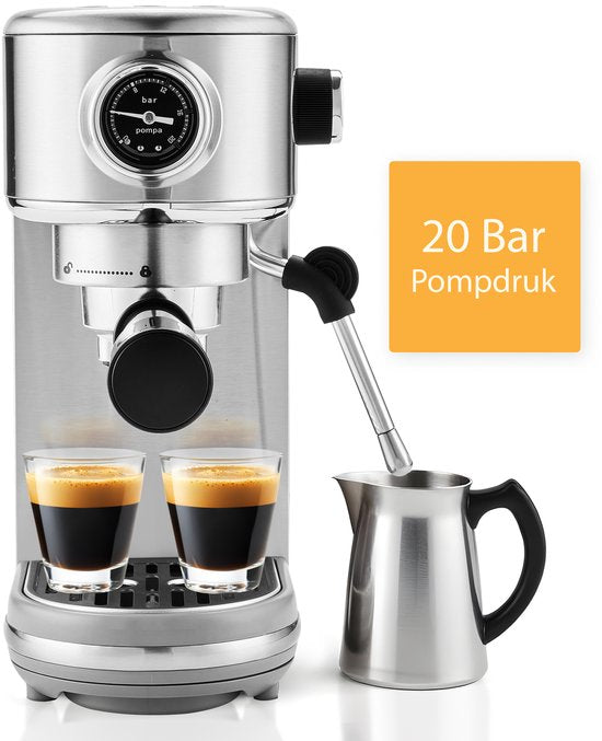 KitchenLove Kolbenmaschine - Edelstahl Espressomaschine - 20 Bar - manuell - mit Dampfdüse