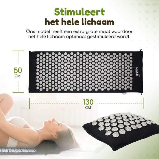 Amati Blue Lotus Nail Mat - mit Kissen - Massage Roller & Ball - Akupressur Matte - Shakti Mat - Schwarz