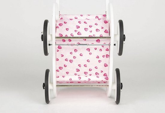 Pinolino Holzpuppenwagen „Trixi“ – Niedliche und langlebige Wiege – Massives Buchenholz mit Bettdecke „Herzen“ – weiß