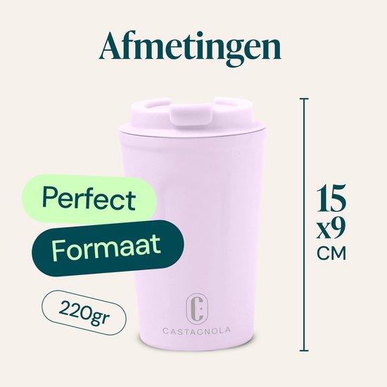 Castagnola Thermosbecher - Kaffeebecher To Go - Reisebecher für Kaffee und Tee - Teebecher - 380 ML - Edelstahl - Violett