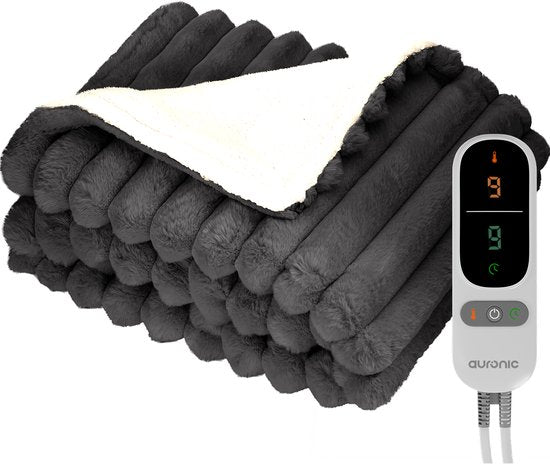 Auronic Electric Blanket - 160 x 120cm - Heizdecke - 1 Person - 3 Heizstufen - Plüsch - Heizdecke - Anthrazit