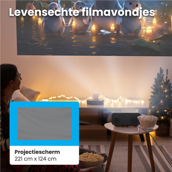 Auronic Beamer 10.000 Lumen - WiFi - 1080P Full HD - Streaming von Ihrem Handy - Smart Mini Beamer - IOS & Android - HDMI Kabel - Fernbedienung und Projektionsfläche - Schwarz