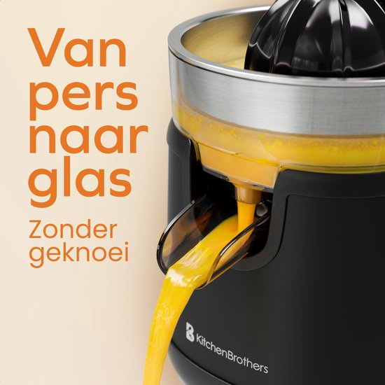 KitchenBrothers Zitruspresse - Mit Ausgießer und Griff - 0.35L - Schwarz