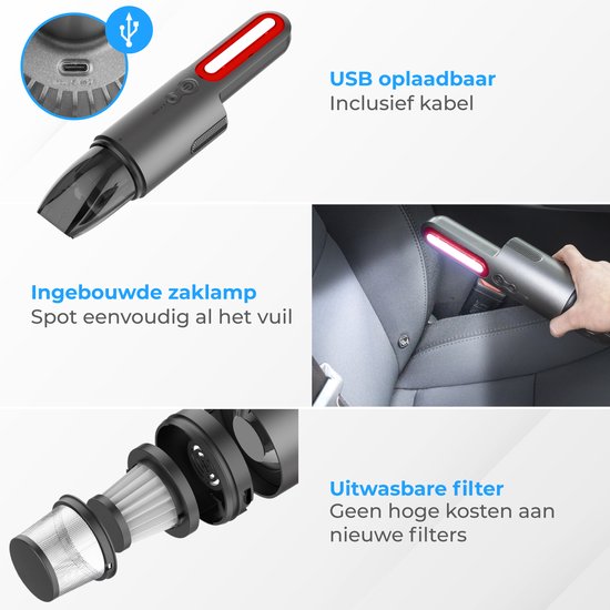 Nuvance - Auto-Staubsauger - 6000Pa - Kabelloser Handstaubsauger - USB Wiederaufladbar - Handstaubsauger - Auto Handstaubsauger - Krümelsauger - Krümelsauger