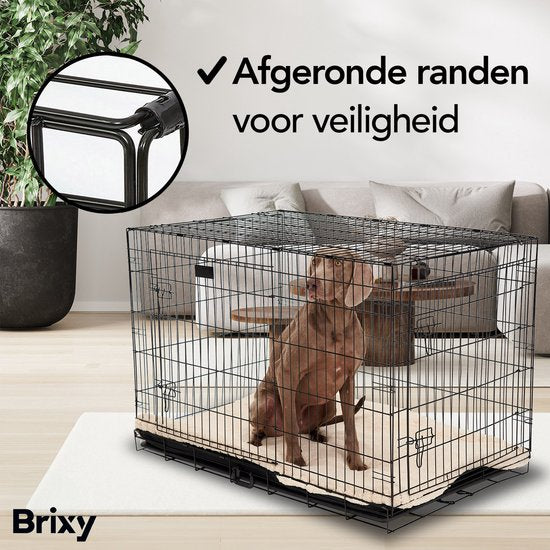 Brixy Hundebank - Bank für Hunde - Größe XL - faltbar - 107 x 72 x 77 CM - 2 Türen - Schwarz