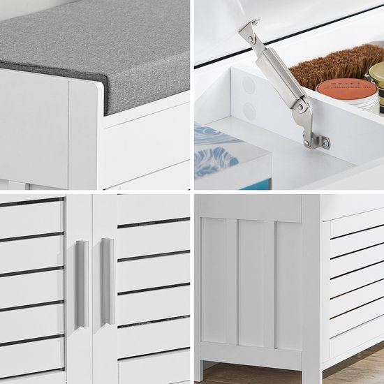 SoBuy FSR102-W Aufbewahrungsbank - Weißer Schuhschrank mit Bank und 2 Türen