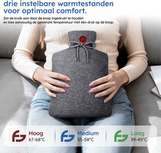 Elektrische Kanne - 3 Einstellungen - Kanne - 10.000 mAh Powerbank - Waschbare Hülle - Wiederaufladbare Kanne - Original Grau - Saaf Comfort