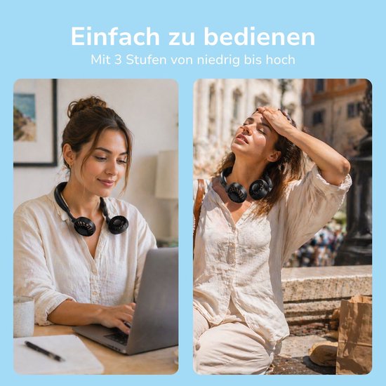 Lifetime Air Tragbarer Nackenventilator - Mini-Ventilator freihändig mit 3 Stufen und 360° verstellbar - Schwarz