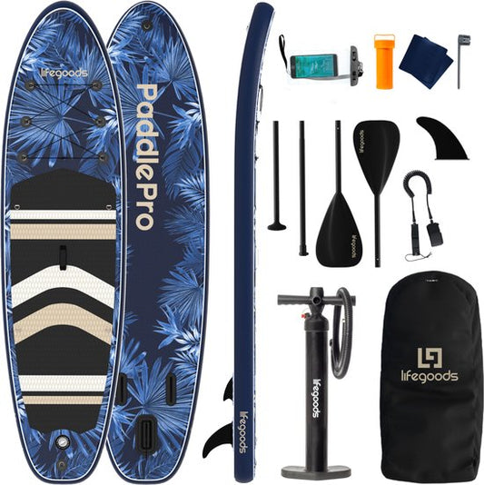 LifeGoods PaddlePro SUP Board - Aufblasbares Paddle Board - Komplettset - Max. 150KG - 320x81cm - Tropisch Blau