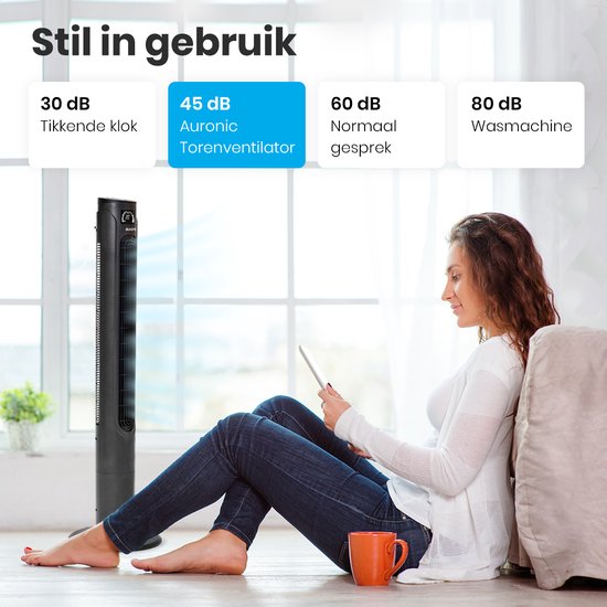 Auronic Tower Fan - Standventilator mit Fernbedienung - Bodenventilator - Timer - Säulenventilator - Ventilator - 55W - 45dB - 118cm - Dunkelgrau