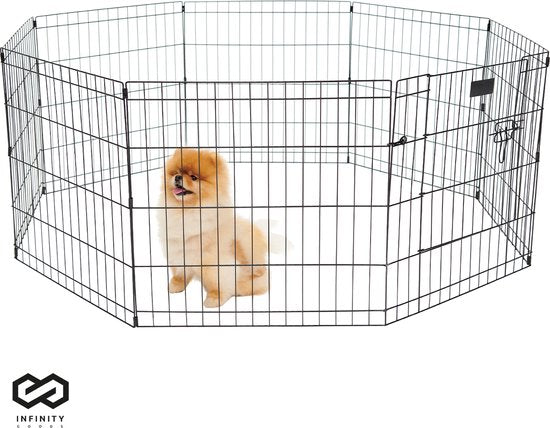Infinity Goods Welpenauslauf - Hundeauslauf - 8 Paneele - 60 x 60 CM - 480 CM Umfang - faltbar - mit Tür - Kaninchenauslauf - Schwarz