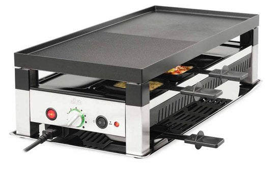 Solis Raclette & Pizza Grill - Raclette Set für 8 Personen - Raclette Gourmet Set - Tischgrill mit 4 verschiedenen Funktionen