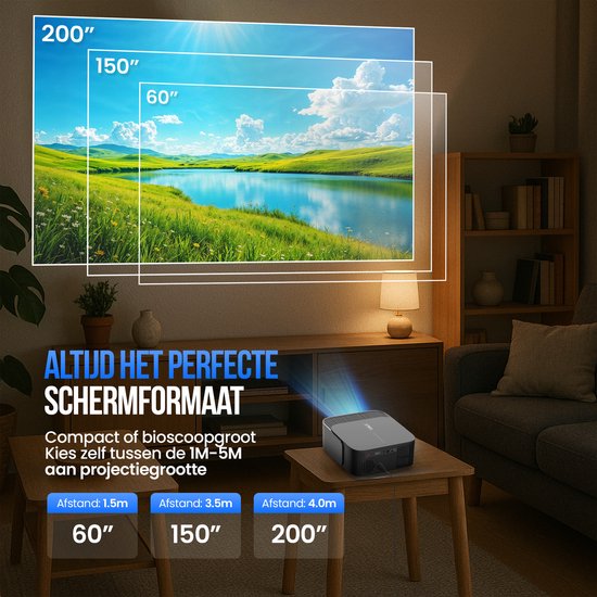 Strex Beamer - Smart 1080P Full HD Projektor - 4K Unterstützung - WiFi & Bluetooth - Eingebaute Lautsprecher - Tragbarer Mini Beamer Heimkino - WhaleOS - Inklusive Aufbewahrungstasche