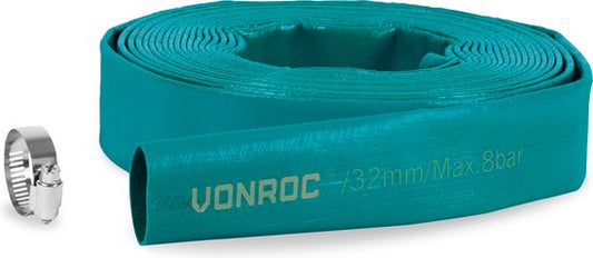 VONROC Abflussschlauch für Tauchpumpen - Druckschlauch - Flach - Universal - 10m x 32mm