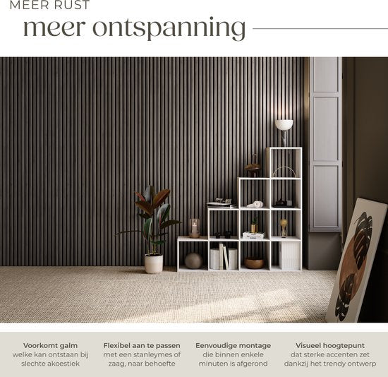 tectake® Akustikpaneele - 4er-Set - Akustik-Wandpaneele - 60 x 120 cm - 2,88 m² - Wandpaneele mit verstellbarer Größe - Lattenwand aus MDF und Holzfurnier - Schalldämmung - stilvolle Wanddekoration - einfache Montage - Eiche grau