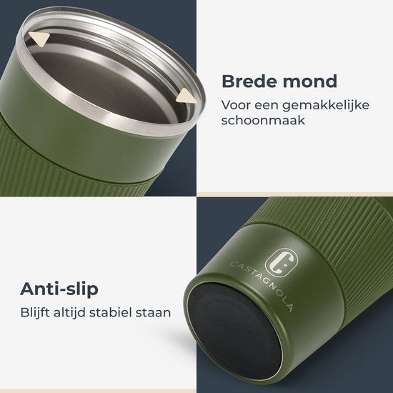 Castagnola Thermosbecher - Kaffeebecher To Go - Reisebecher für Kaffee und Tee - Teebecher - 380 ML - Edelstahl - Grün