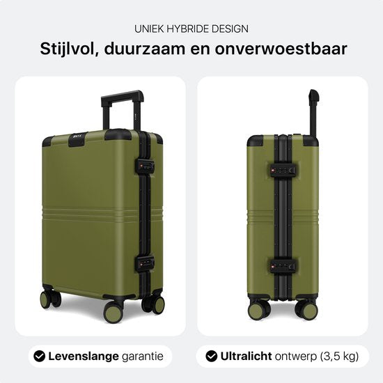 ONYX Hybrid Pro Handgepäck Koffer 35 Liter - Recyceltes Polycarbonat und reißverschlussloses Design - Reisekoffer mit TSA-Schloss und Spinner-Rädern - Leichter Trolley - Olivgrün