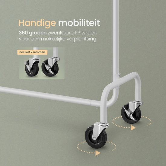 O'DADDYÂ® Kleiderständer auf 4 großen Rädern - Bis zu 130 kg Kapazität - Verstellbar und ausziehbar - Rostfreies verchromtes Metall - Einfache Montage - Weiß