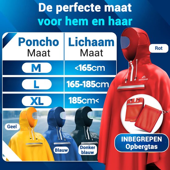 Nextcover Regenponcho Fahrrad für Damen und Herren | Regencape mit AquaShield 2.0 Technologie, wind- und wasserdicht | Ideal zum Radfahren, Wandern und Angeln | Fahrradponcho Erwachsene Unisex Fit | Poncho