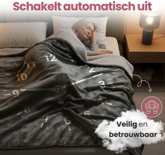 STAUS&BACH Heizdecke 3XL - 2 Personen Oberdecke - Doppelseitige Fleece Sherpa - Anthrazitgrau - 180x160 cm - Grau