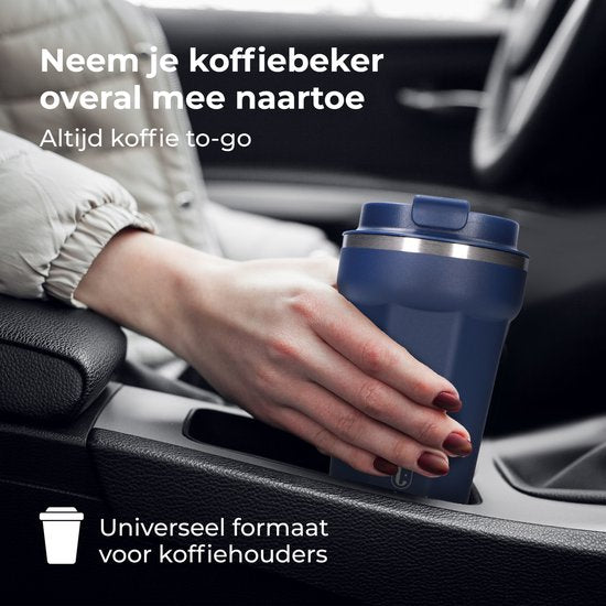 Castagnola Thermosbecher - Kaffeebecher To Go - Reisebecher für Kaffee und Tee - Teebecher - 380 ML - Edelstahl - Dunkelblau - Achteck