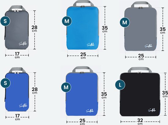 Kompressionspackwürfel - Set mit 6 Kompressionswürfeln - Mit Kompressionsreißverschlüssen - Mehrfarbig - Sunflake