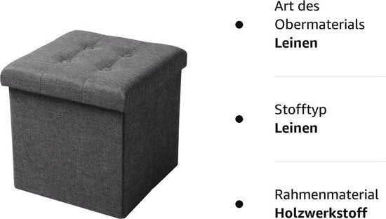 WOLTU Fußhocker mit Bezug aus Leinen,Aufbewahrungshocker klappbar 37.5x37.5x38cm,Dunkelgrau
