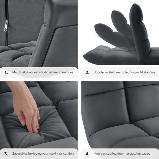 tectake Relaxsessel - Relaxsessel - XXL-Bodensessel - Klappbar mit Liegefunktion - Bodensessel mit verstellbarer Rückenlehne - Verwendbar als Sessel, Sitzkissen, Bodenkissen, Liege oder zur Meditation - Grau