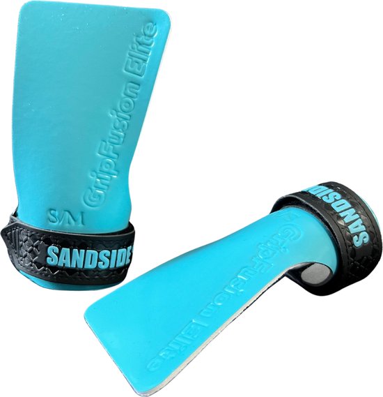 Sandside CrossFit Grips Elite 2.0 - Klebrige Handgriffe - Keine Kreide - Fitness-Handschuhe - Fingerlose Griffe - Himmelblau L/XL